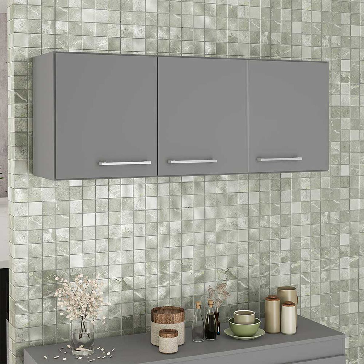 Mueble de Cocina Aereo Vekkahome Opie 3 Puertas Gris