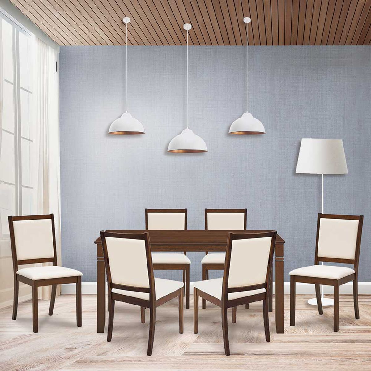 Juego de Comedor Vekkahome Munich 6 Sillas Café
