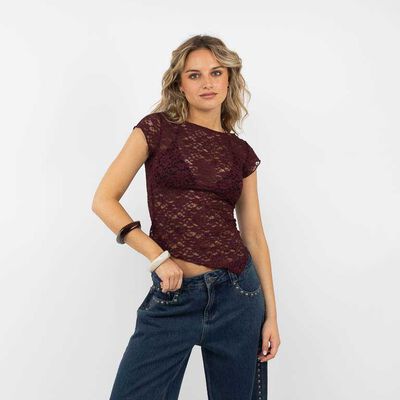 Polera Encaje Manga Corta Mujer Icono