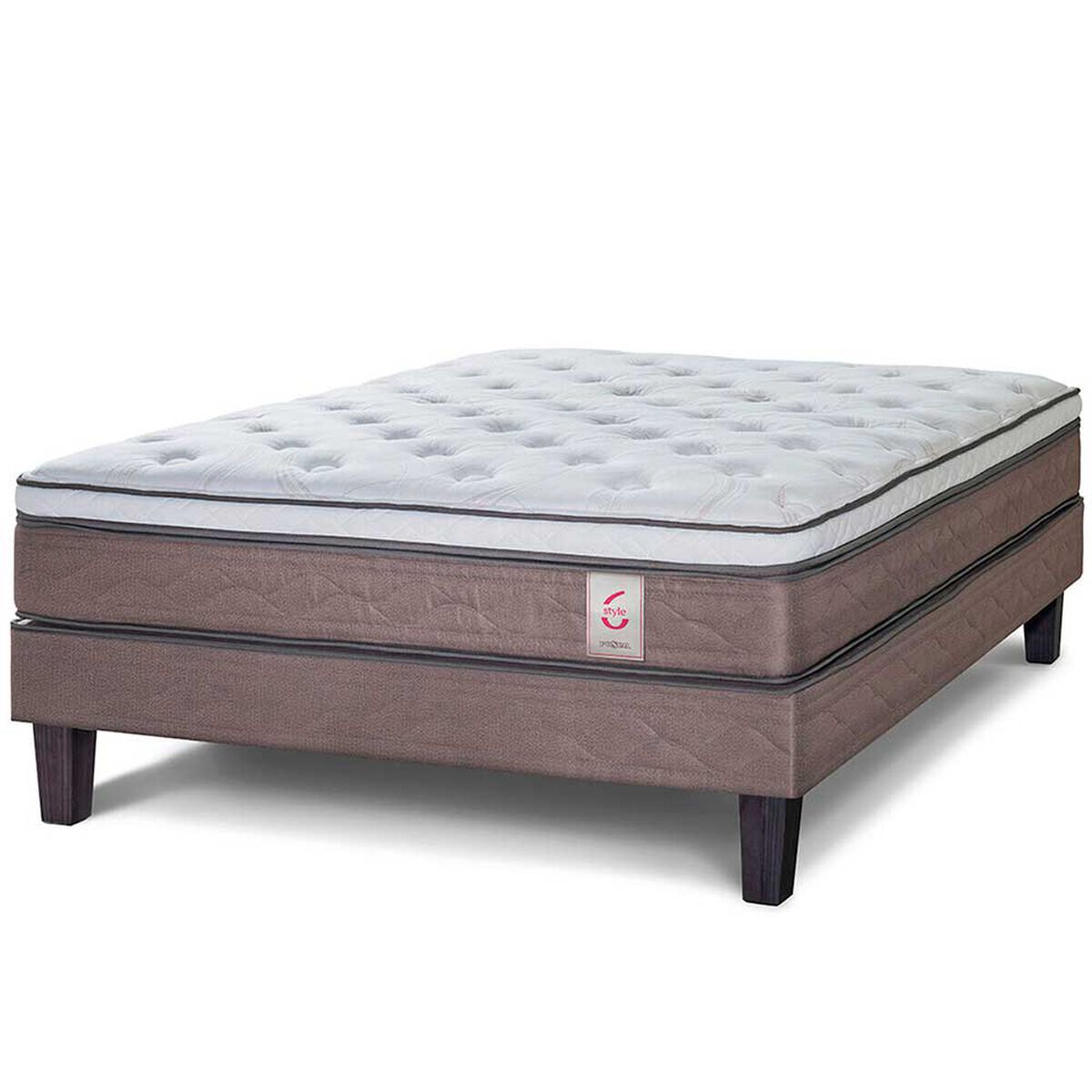 Combo Cama Europea Rosen 2 Plazas New Style 6 + Respaldo + 2 Veladores CIC Genova + Pack Almohadas Celta Imperial Soft