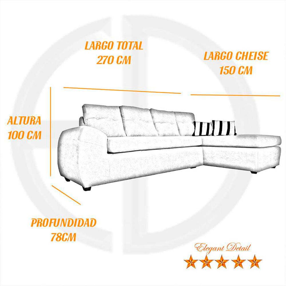 Seccional Derecho Elegant Houston Cheise Tela 5 Cuerpos Caf&eacute;