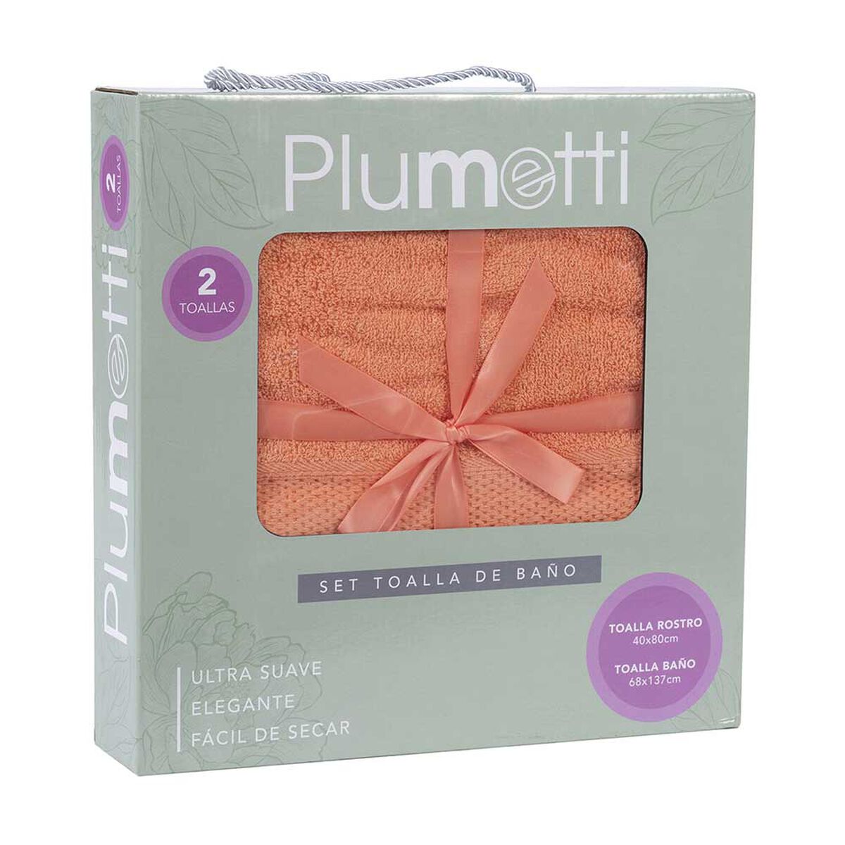 Set 2 Toallas de Baño Plumetti Colorix 68 x 137 cm Coral