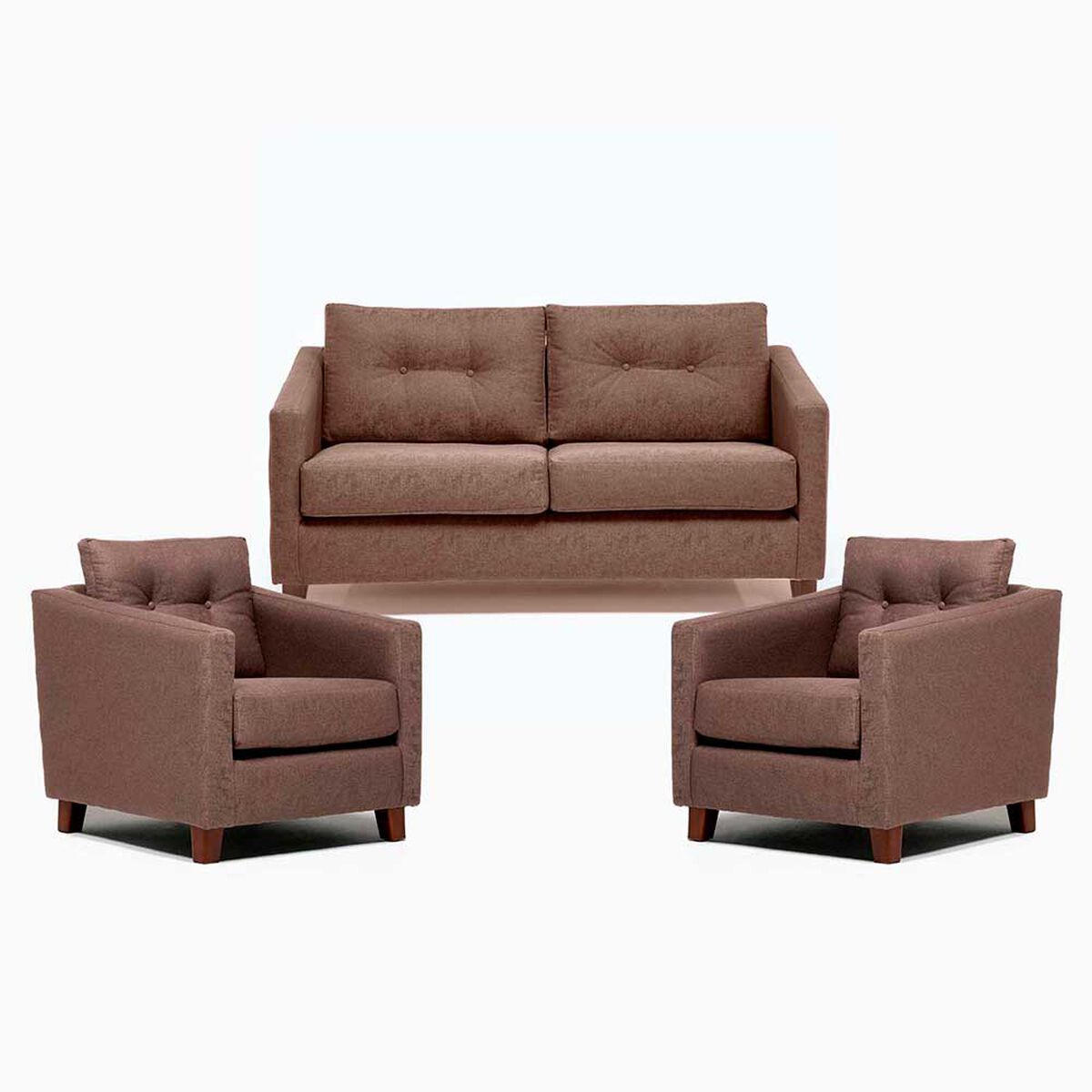 Juego de Living Barra Design Elena Sofá 2 Cuerpos + Dos Sillones 1 Cuerpo Café