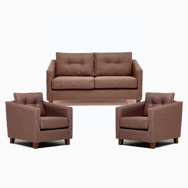 Juego de Living Barra Design Elena Sofá 2 Cuerpos + Dos Sillones 1 Cuerpo Café