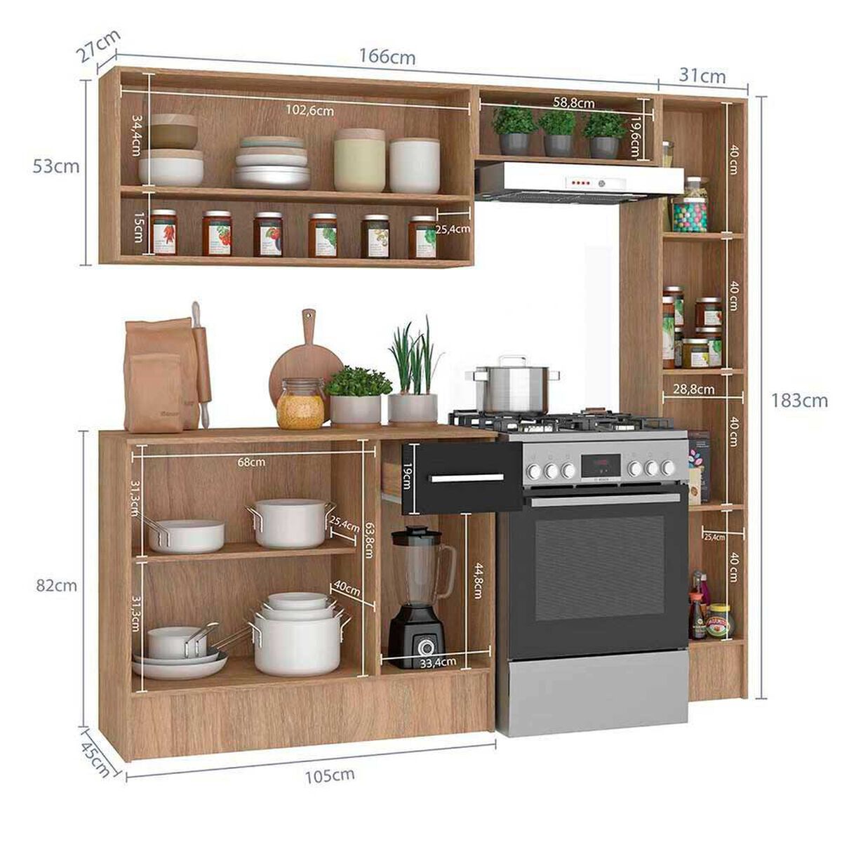 Mueble de Cocina Vekkahome Madri 1 Caj&oacute;n 7 Puertas Negro Caf&eacute;