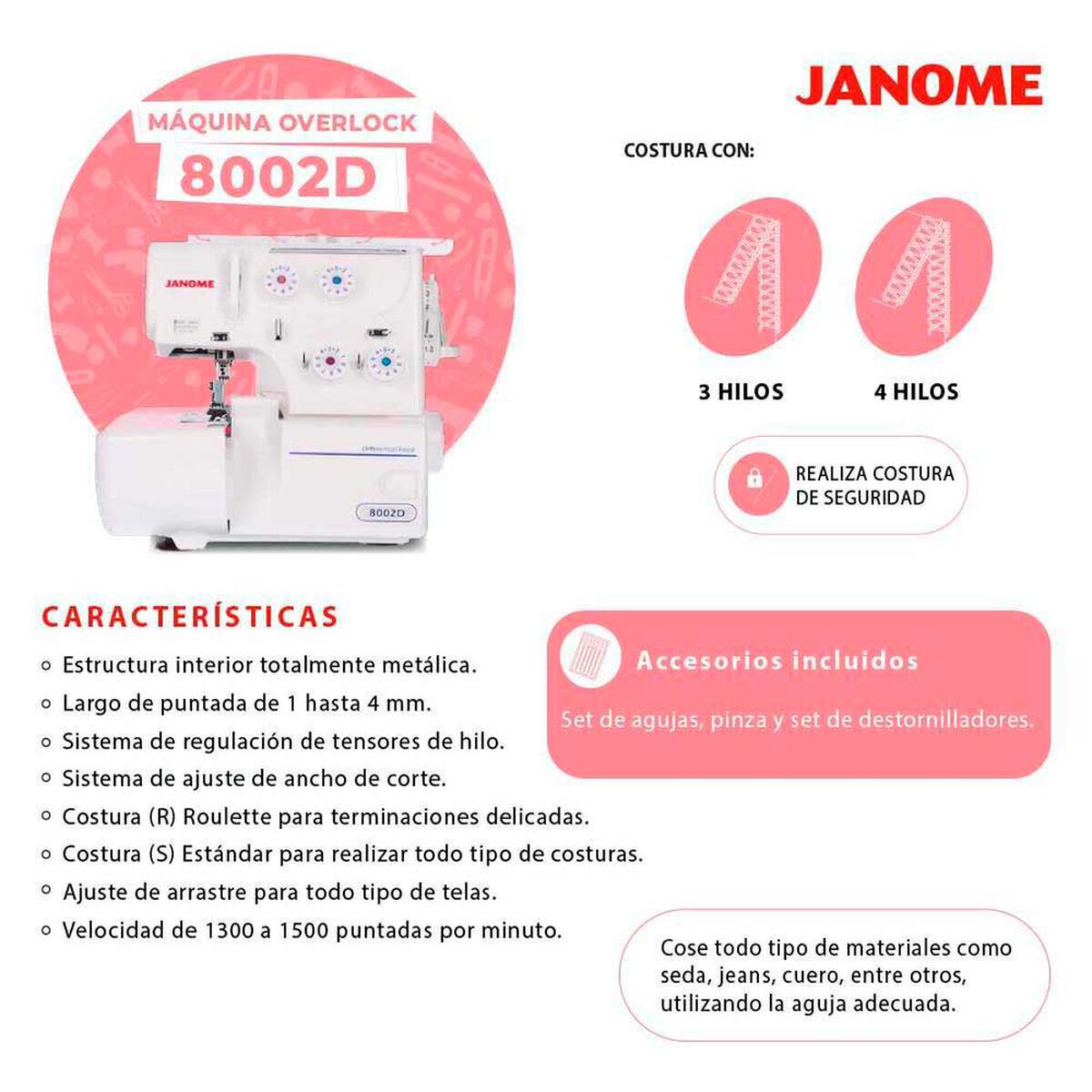 Combo M&aacute;quina de Coser Janome Easy Jeans + Overlock 8002D