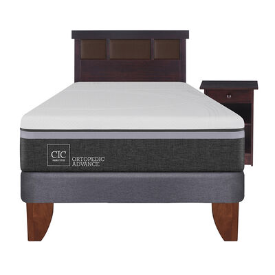 Cama Europea CIC 1,5 Plazas Ortopedic Advance + Respaldo + Velador Dublin Chocolate
