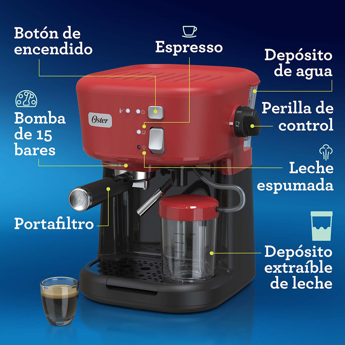 Cafetera Espresso Oster BVSTEM5501R-052 Roja