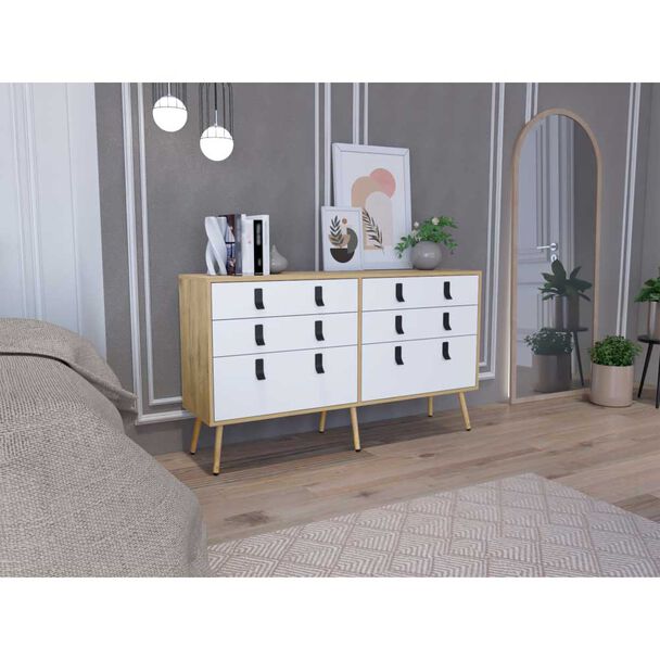 Cómoda Doble TuHome Huna 6 Cajones Macadamia Blanco