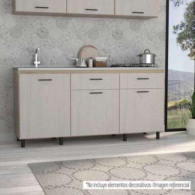 Imagen 1 del producto Mueble de Cocina Lavaplatos TuHome Gante 3 Puertas 2 Cajones Rovere Niebla