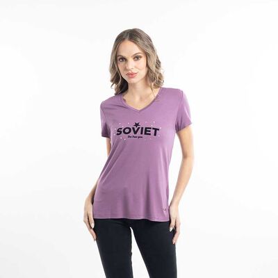 Polera Con Estampado Manga Corta Mujer Soviet