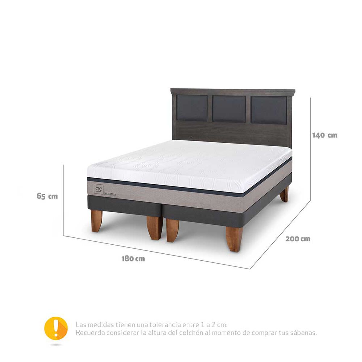 Cama Europea CIC Base Normal King Balance + Respaldo Torino