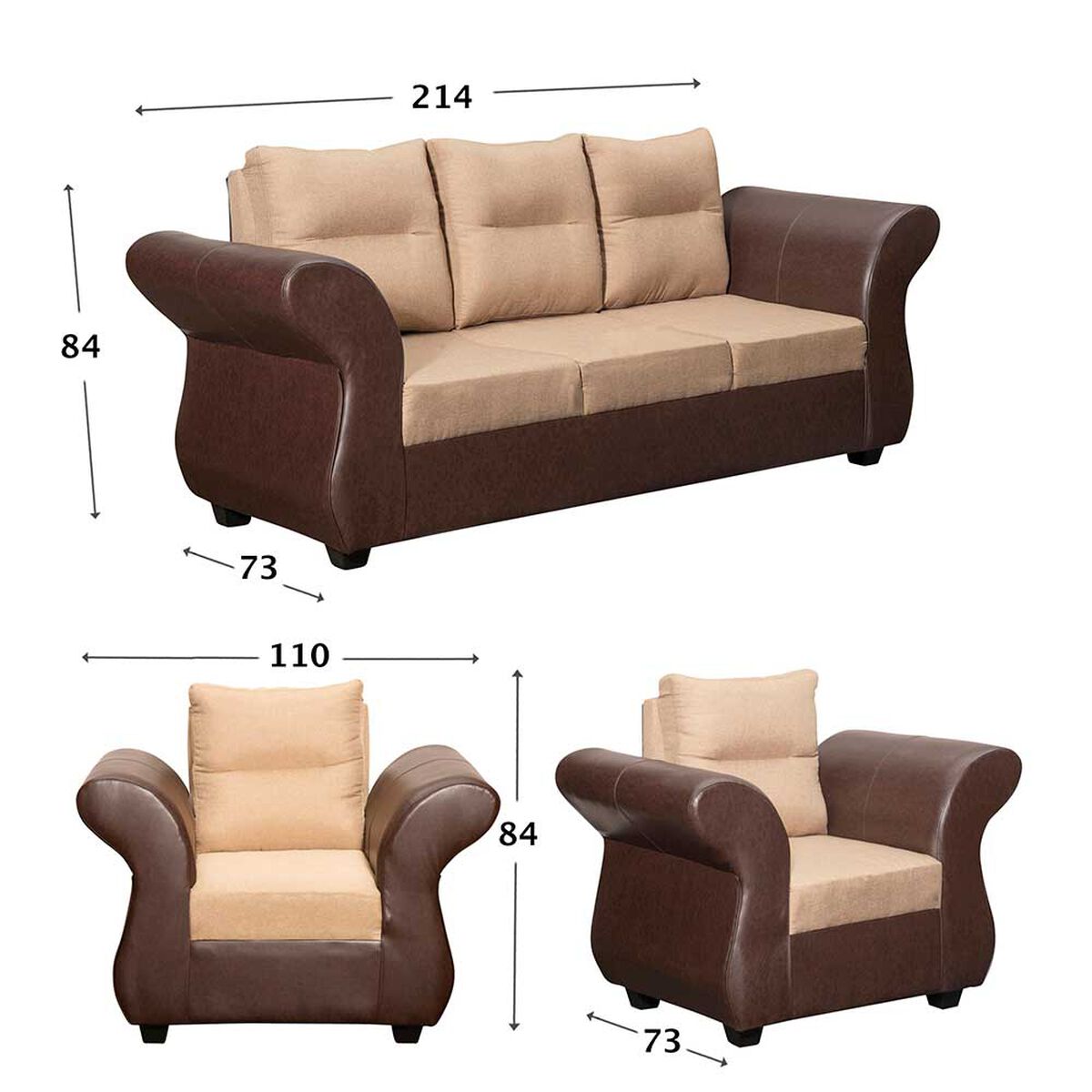 Juego de Living Diseño A&M Home Zara Sofá 3 Cuerpos + 2 Sillones 1 Cuerpo Beige