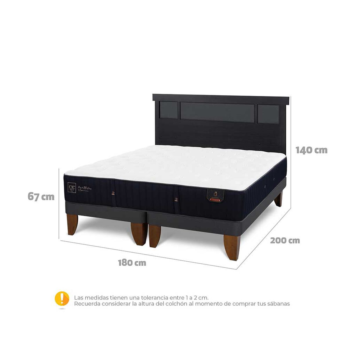 Cama Europea CIC Base Dividida King Premium + Respaldo Dublin Negro
