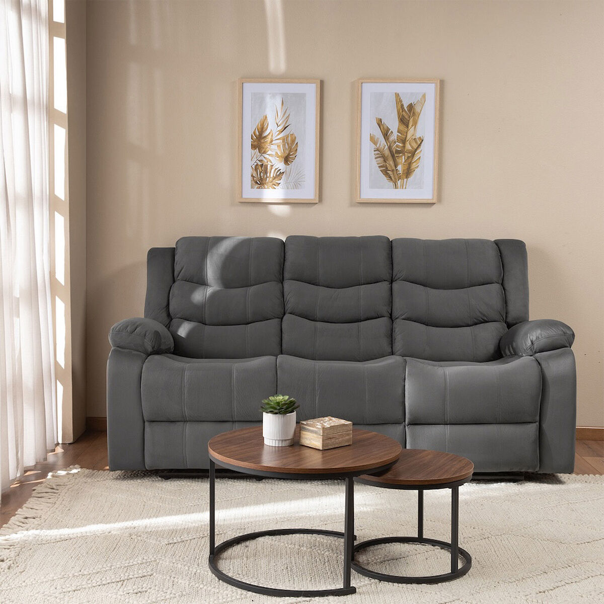 Sof&aacute; Reclinable Daniels Norman 3 Cuerpos Gris