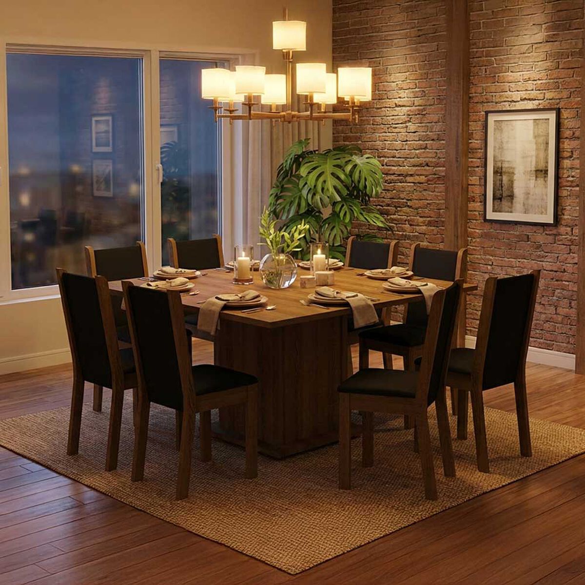 Juego de Comedor Vekkahome Clarice Greco 8 Sillas Caf&eacute;