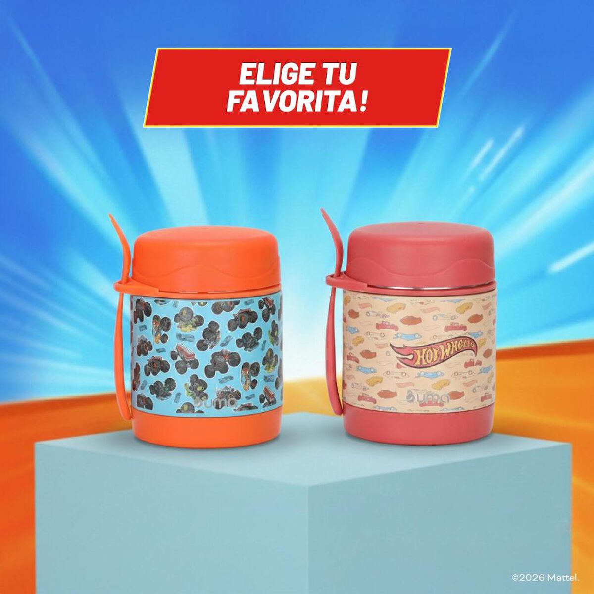 Termo Comida UMA Hot Wheels Truck + Cuchara 330ml Acero Inox Naranja