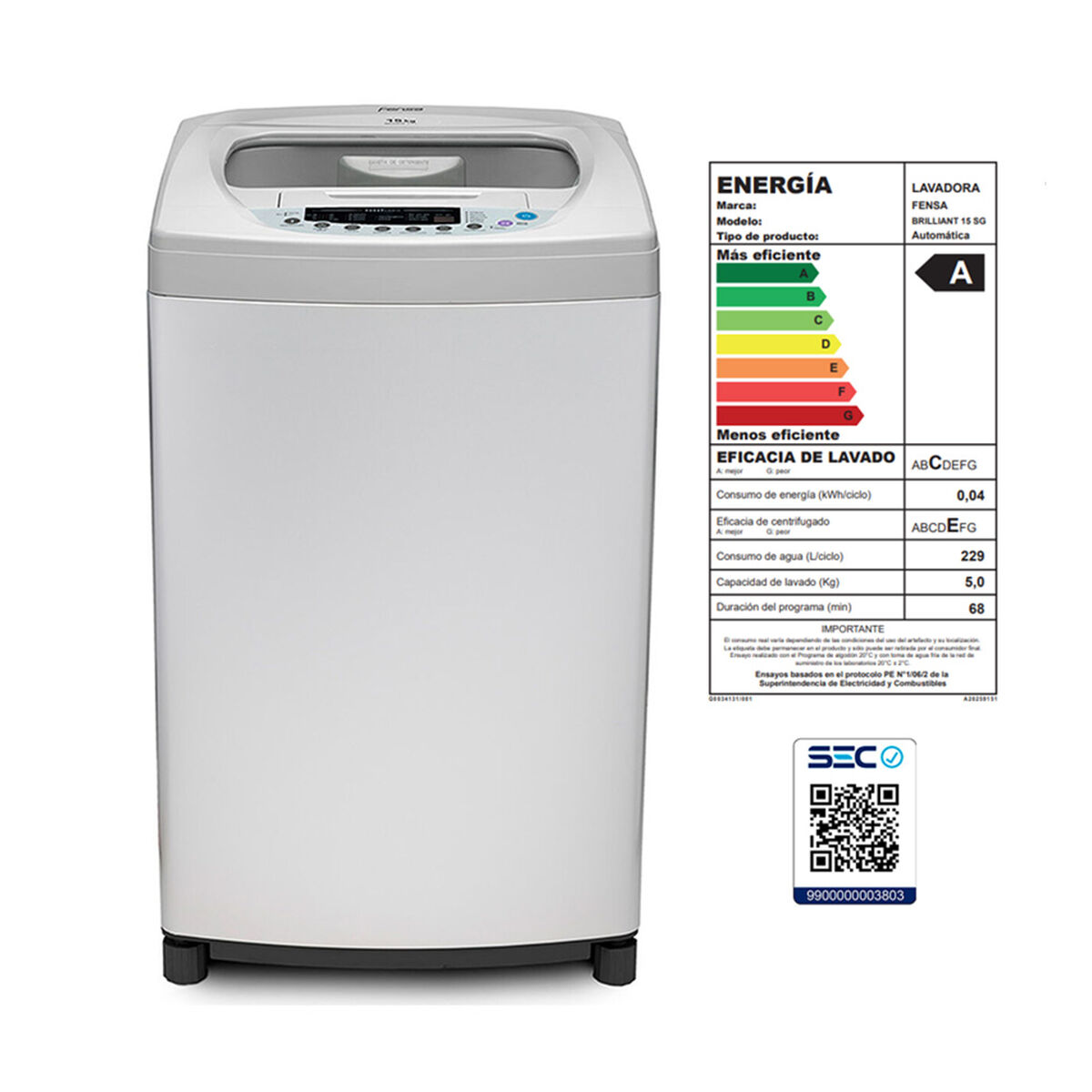 Lavadora Automática Fensa Brilliant 15 SG 15 kg