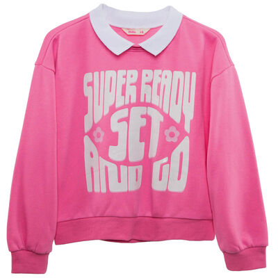 Imagen 1 del producto Polerón Cuello Polo de Algodón Niña Mila Fucsia