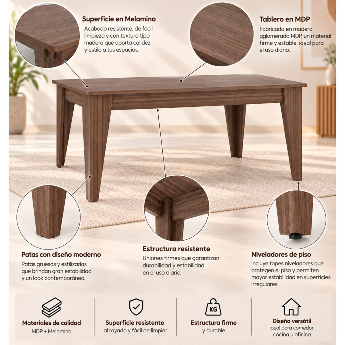 Mesa de Comedor Tuhome Torino Avellana