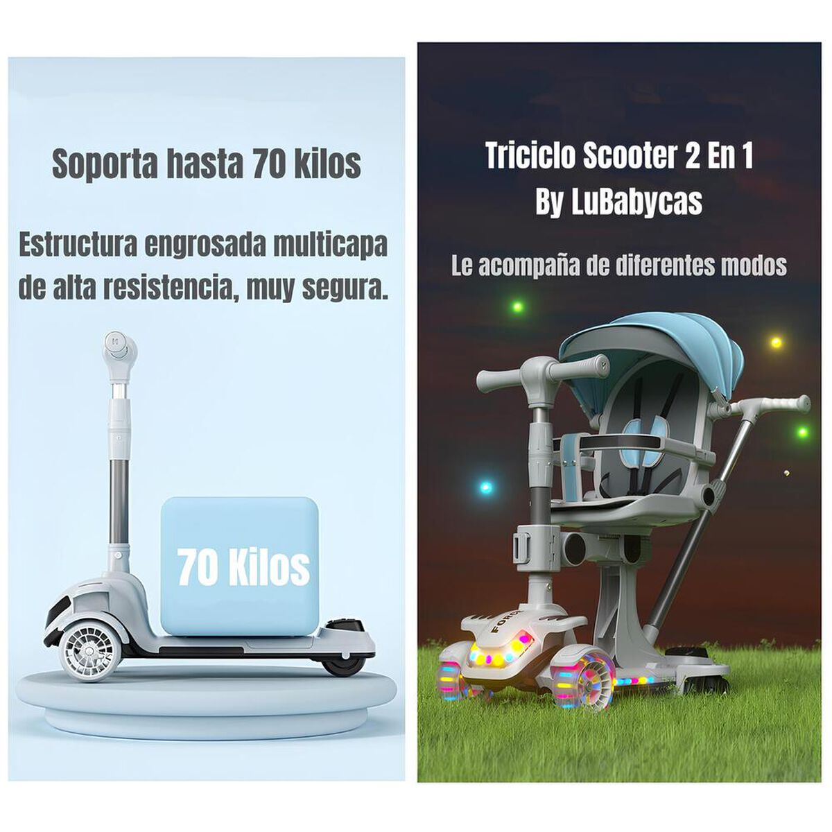 Triciclo Scooter 2 en 1 LuBabycas Azul LuBabycas