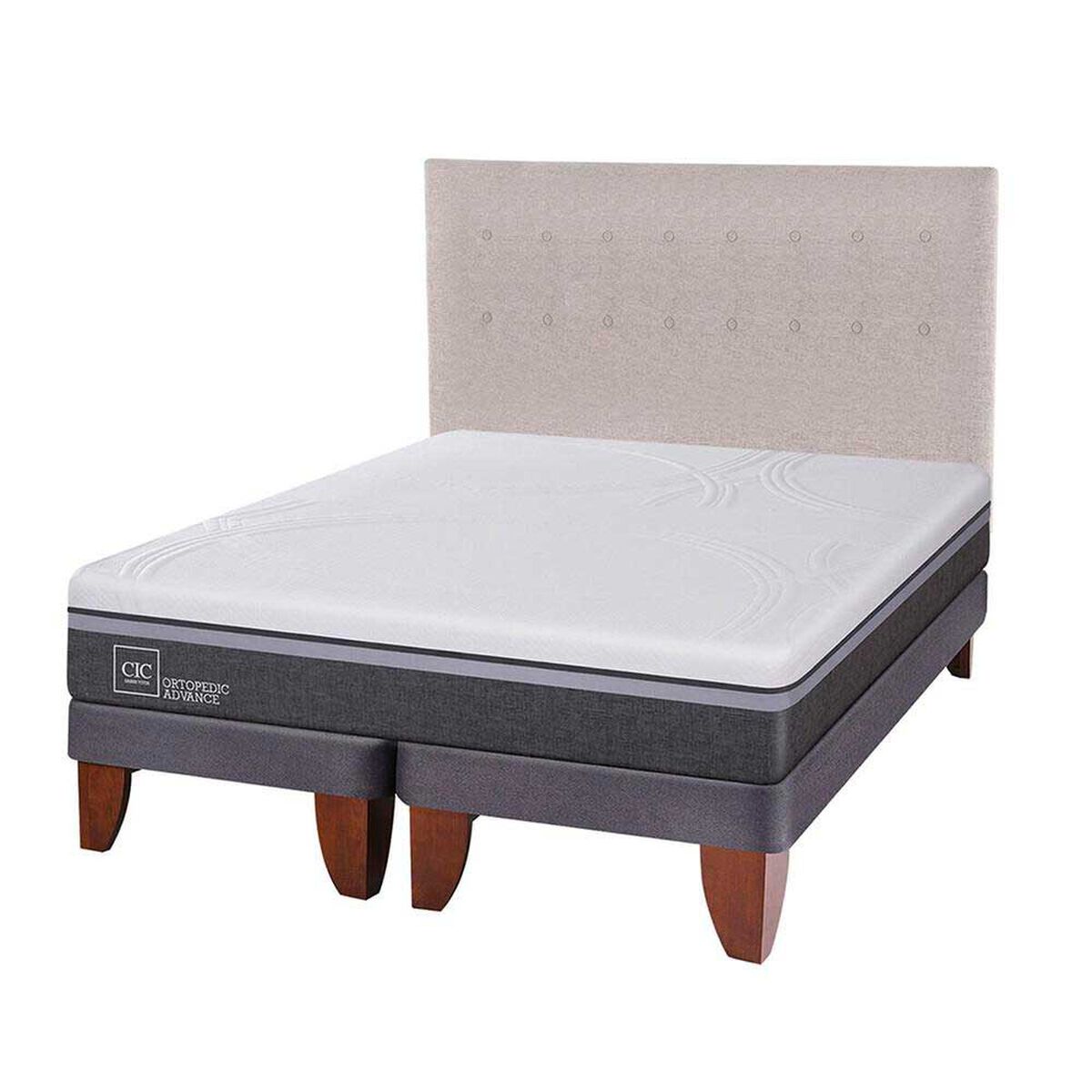 Cama Europea CIC Base Dividida King Ortopedic Advance + Respaldo Tigris