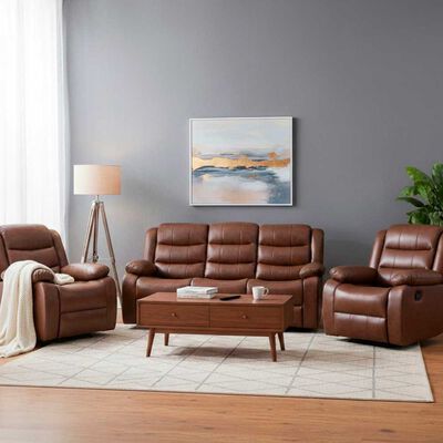 Juego de Living Reclinable Daniels Sof&aacute; 3 Cuerpos + 2 Bergers Roma Caf&eacute;