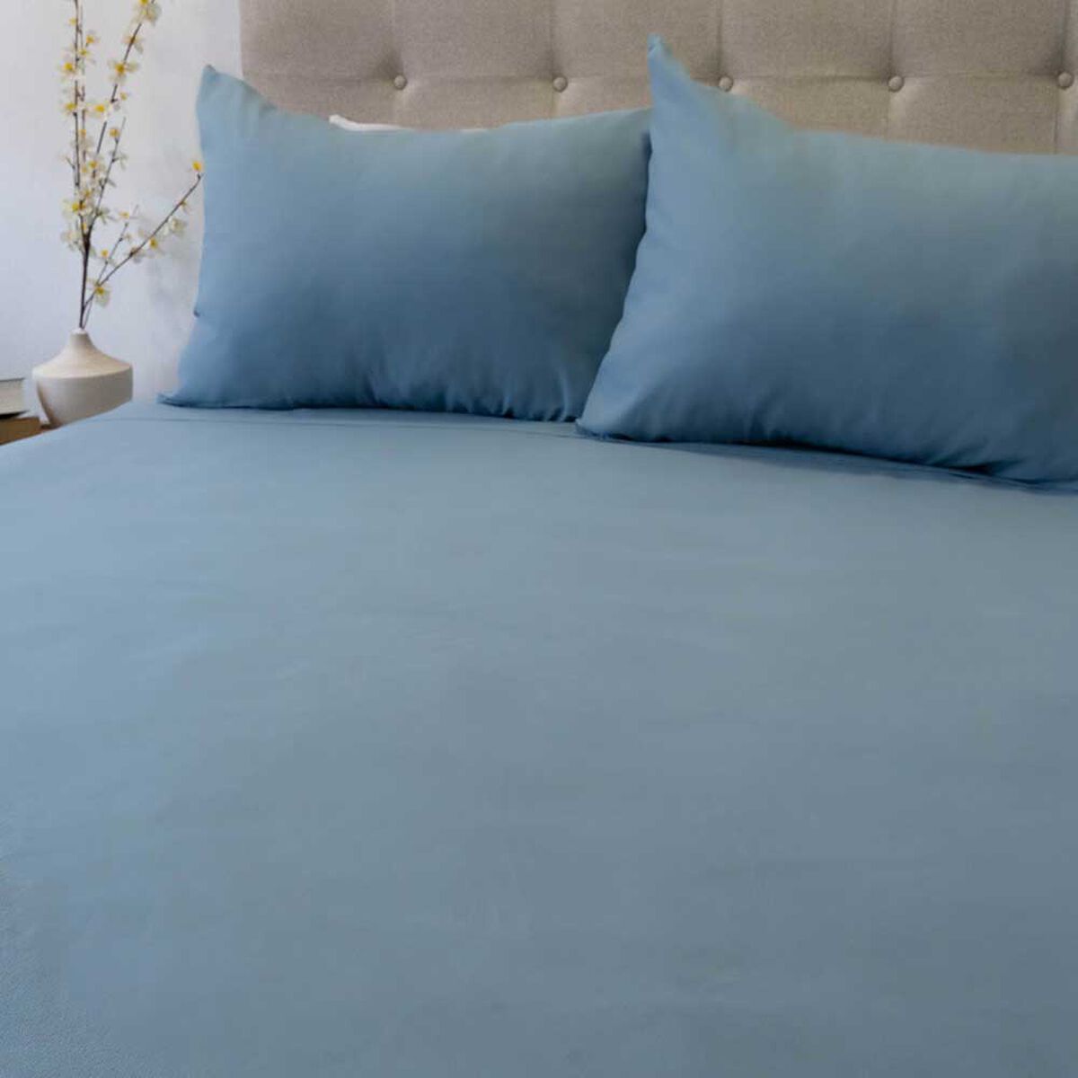 Juego de S&aacute;banas Doral 2 Plazas Lisas 210 Hilos Azul Piedra