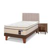 Cama Europea Flex 1,5 Plazas Máximo Cobre  + Respaldo Tubular Beige + Velador Atenas