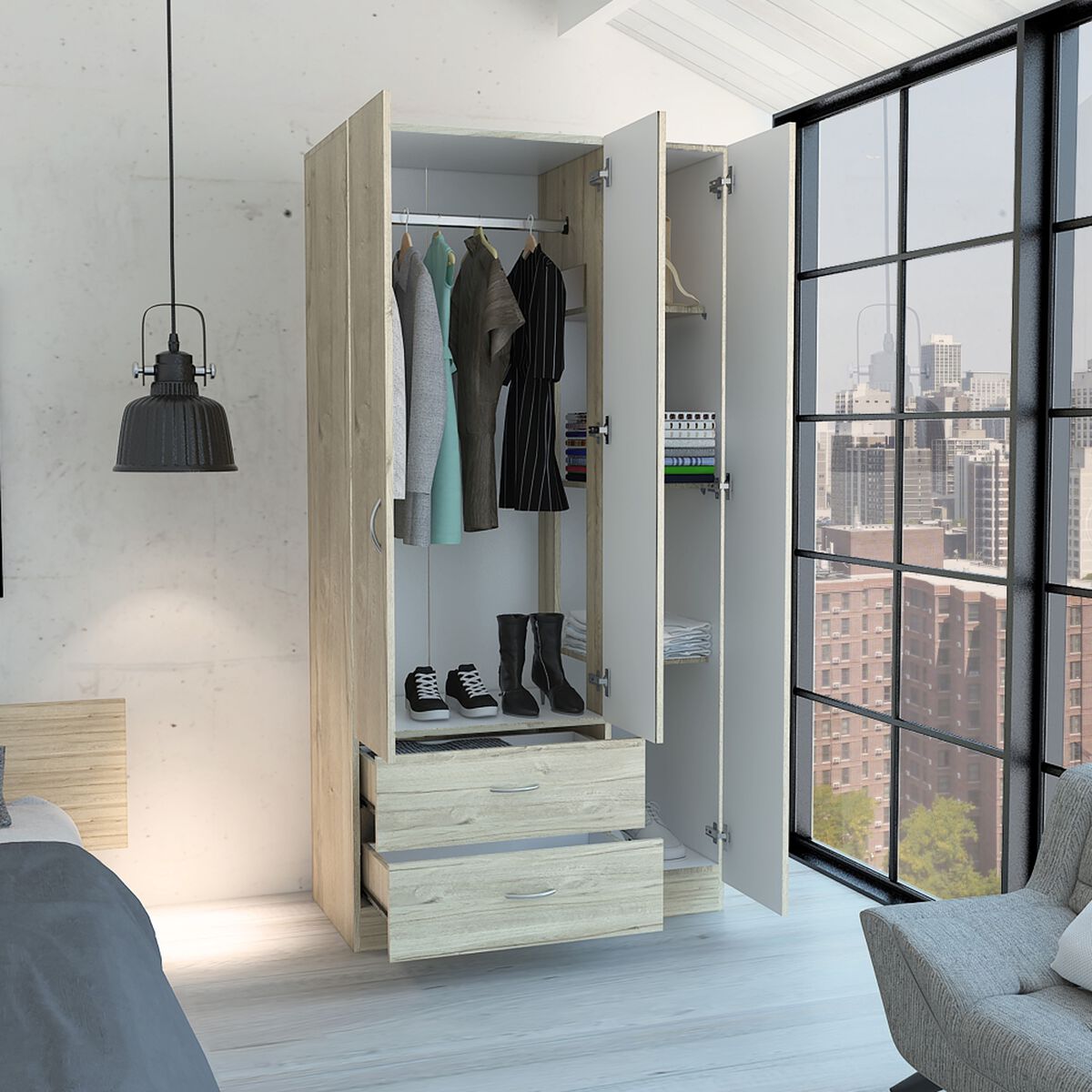 Clóset TuHome Z-90 2 Cajones Duna/Blanco