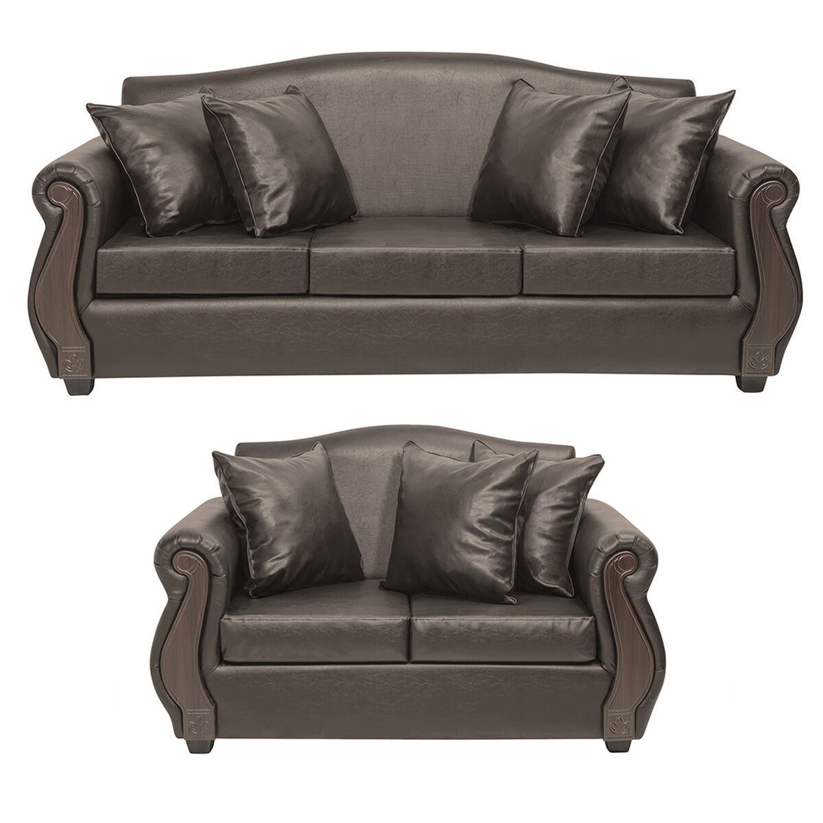 Juego de Living Innovamuebles New Bugambilia Sofá 3 Cuerpos + Sofá 2 Cuerpos Café Envejecido