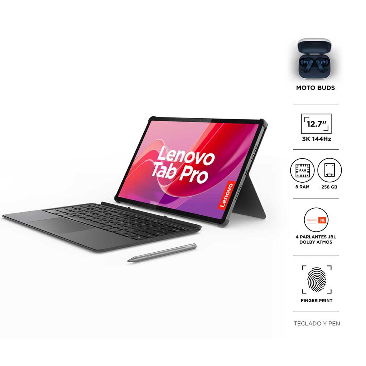 Tablet Lenovo Tab Pro Octa-Core 8GB 256GB 12,7" Luna Grey + Pen + Moto Buds