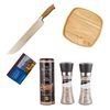 Set Parrillero Wayu Cuchillo Carnicero + Plato de Madera + Mix de Sales + Caja F&oacute;sforos