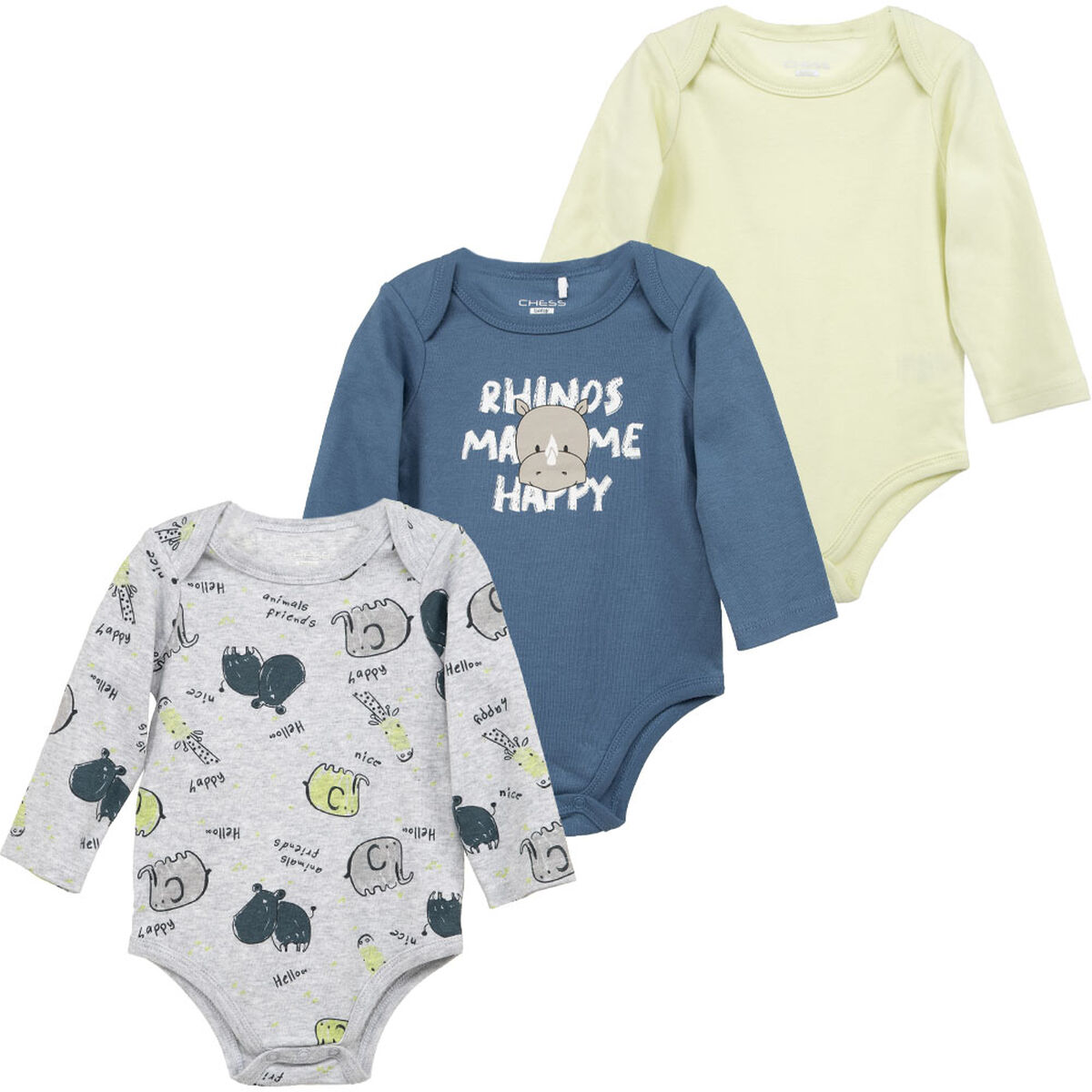Pack 3 Body Manga Larga Chess Baby