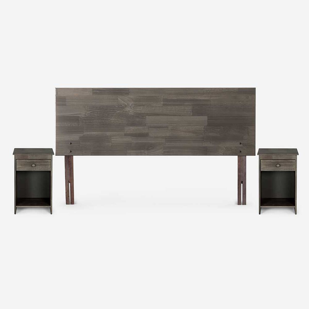 Cama Europea Rosen 2 Plazas Wave + Respaldo + 2 Veladores Tabor Grafito + 2 Almohadas Light Americana