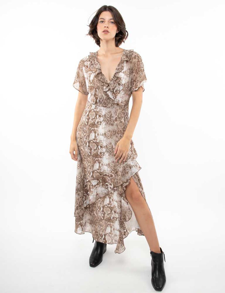 Vestido Maxi Estampado Manga Corta Mujer Zibel