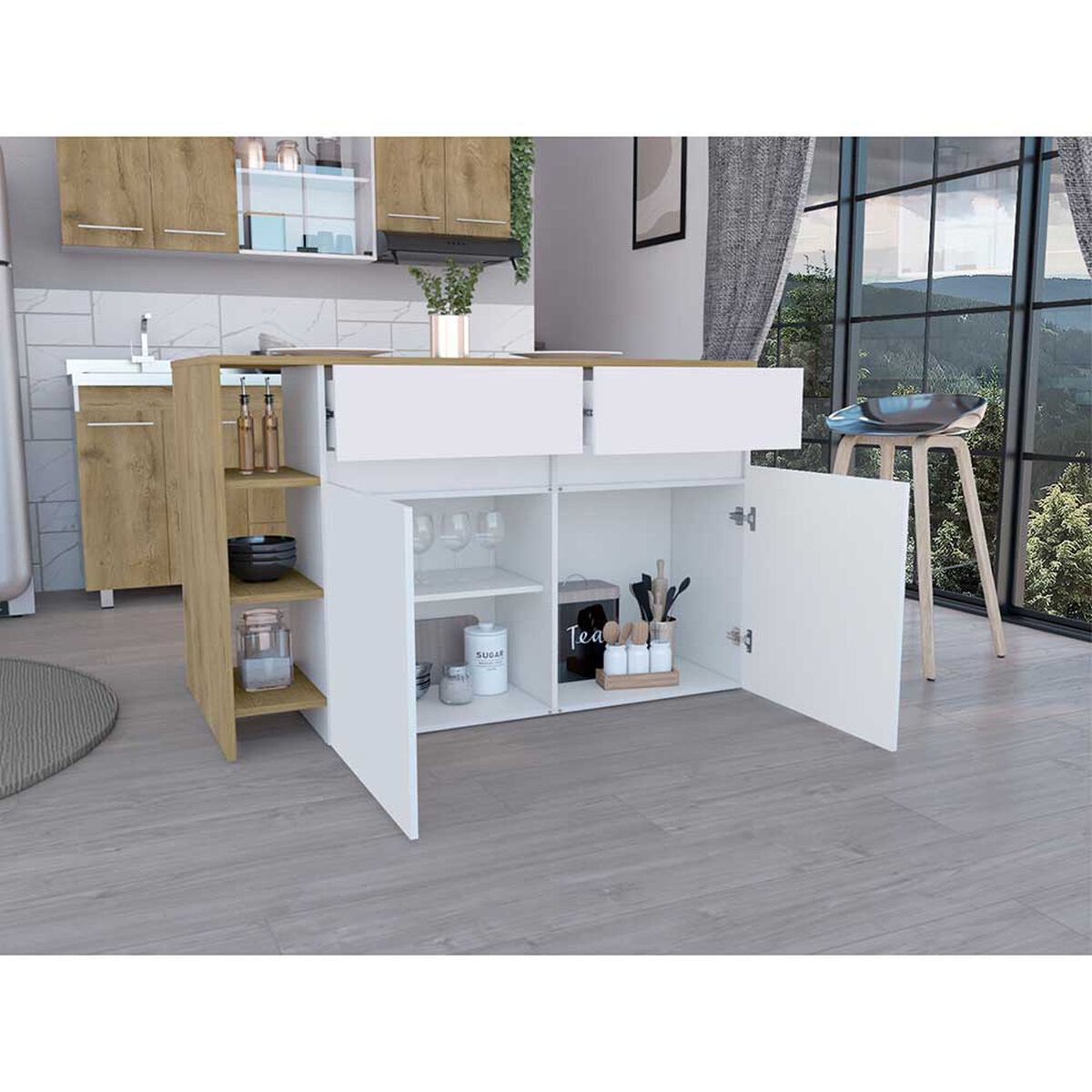 Isla de Cocina Tuhome Bari 2 Puertas 2 Cajones Blanco Macadamia