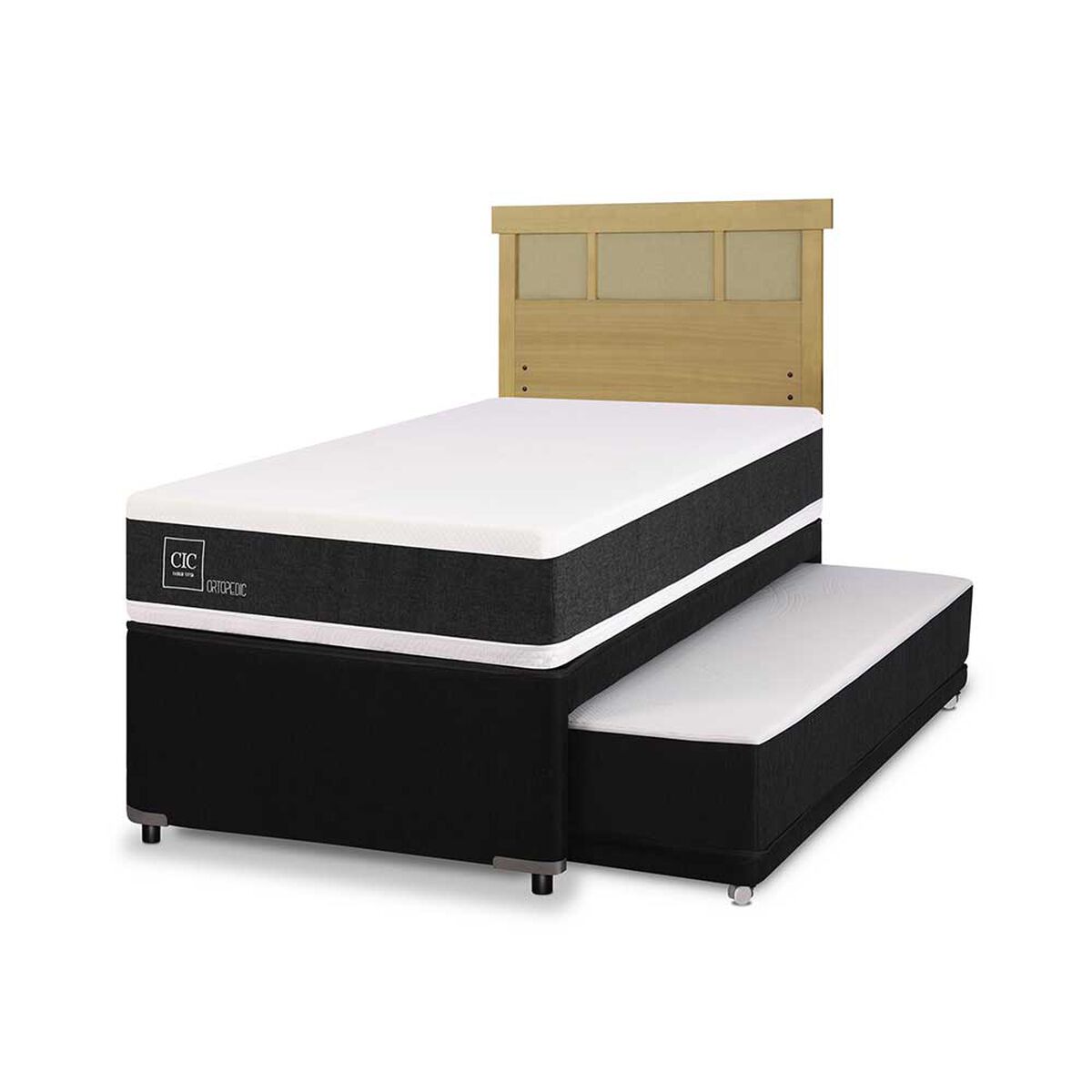 Cama Nido CIC 1,5 Plazas Ortopedic + Respaldo Dublin Mostaza