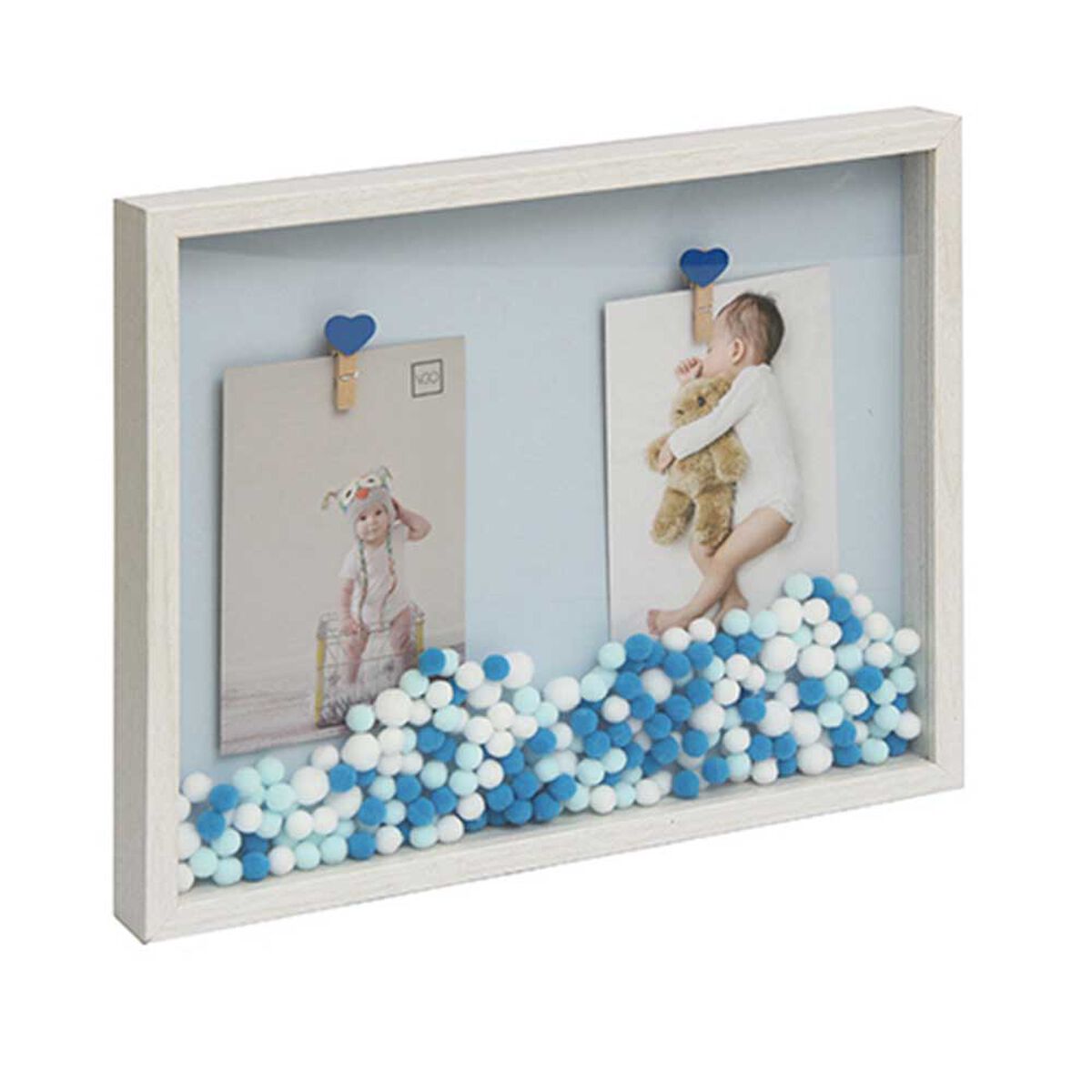 Marco Vgo Madera con Pinzas Pompones Celeste 43 x 24 cm
