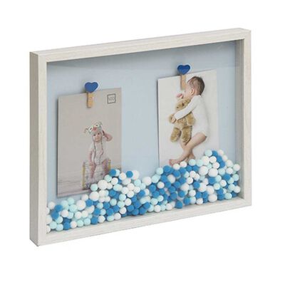 Marco Vgo Madera con Pinzas Pompones Celeste 43 x 24 cm