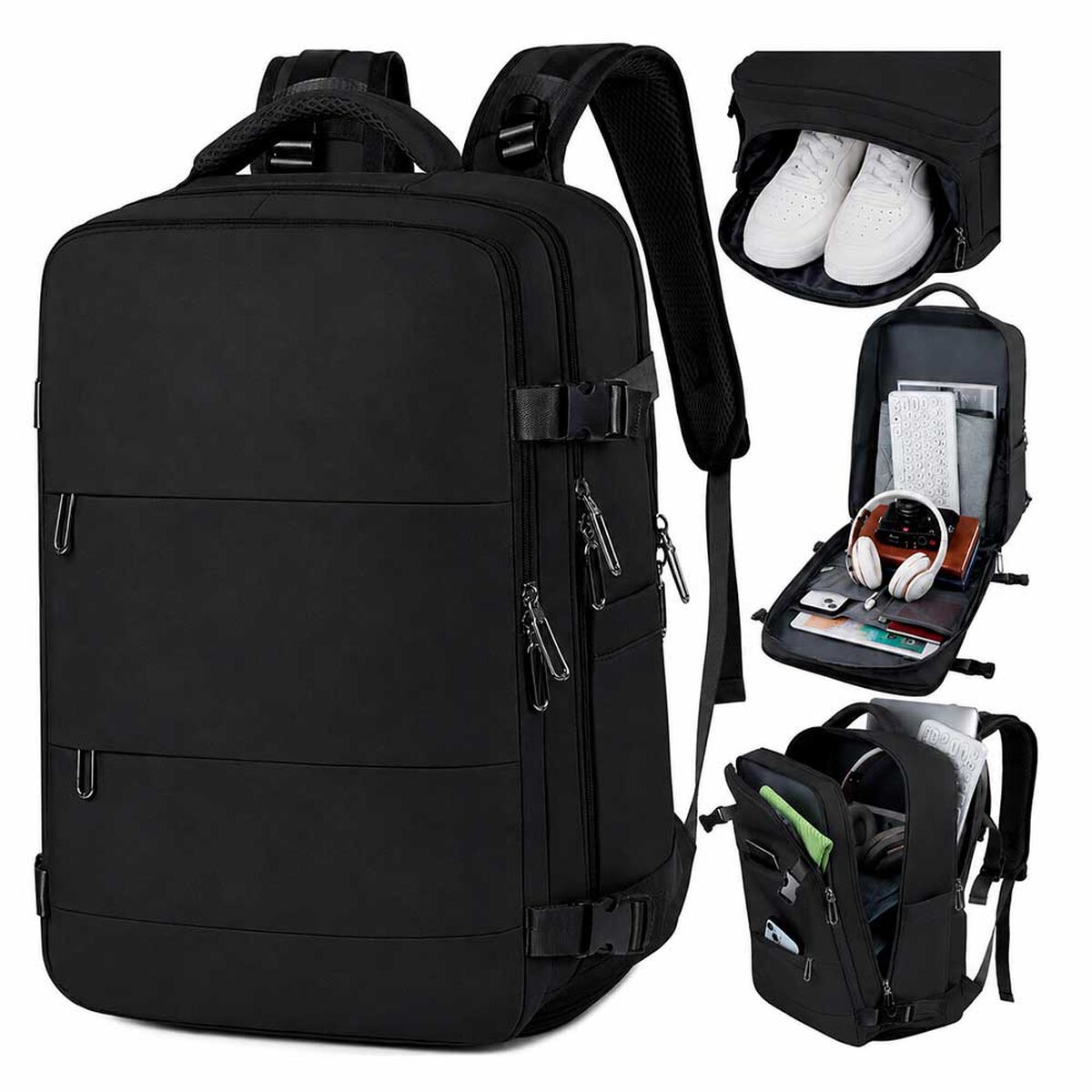 Mochila de Viaje Negra Laptop Compartimento Zapatos Impermeable De Gaune