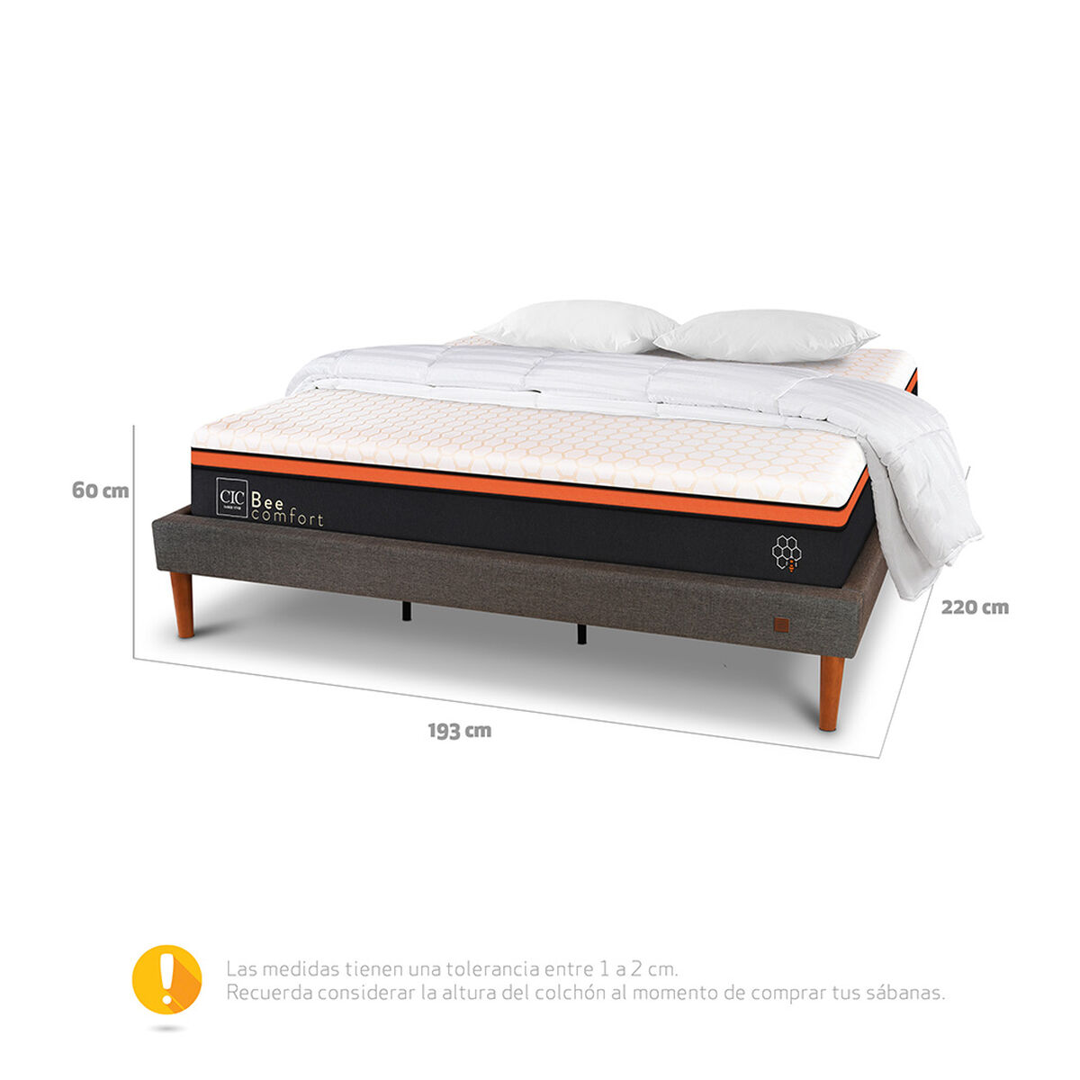 Cama Europea Curve CIC King Bee Comfort + Almohadas + Plum&oacute;n