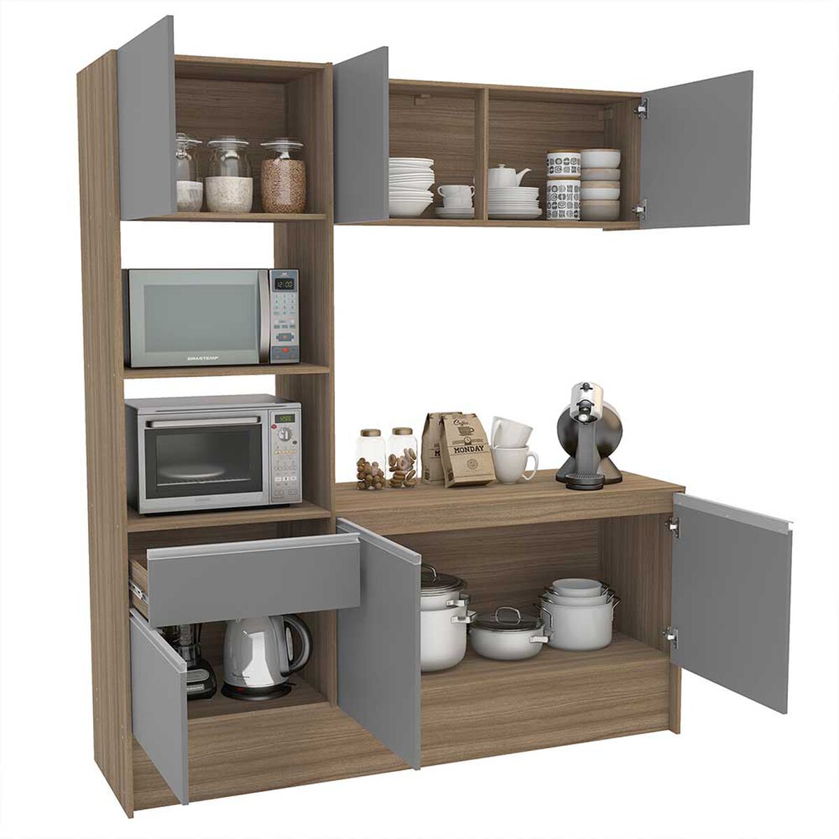 Mueble de Cocina Vekkahome Virginia 1 Cajón 6 Puertas Café