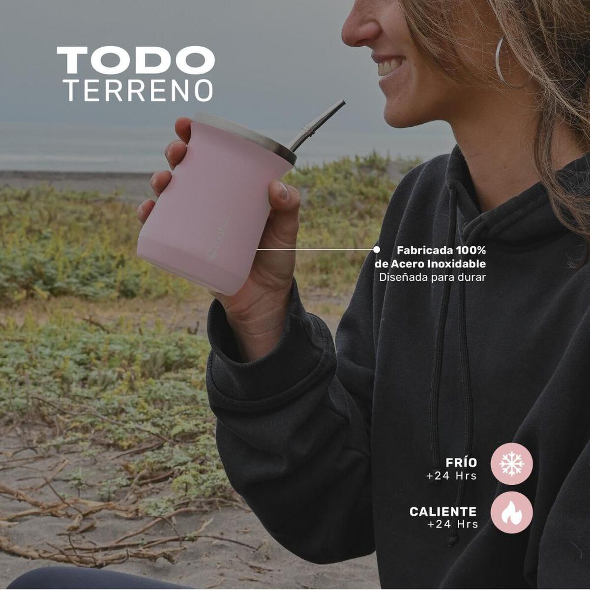 Mate Acero Inoxidable con Bombilla Lhotse Rosa Claro