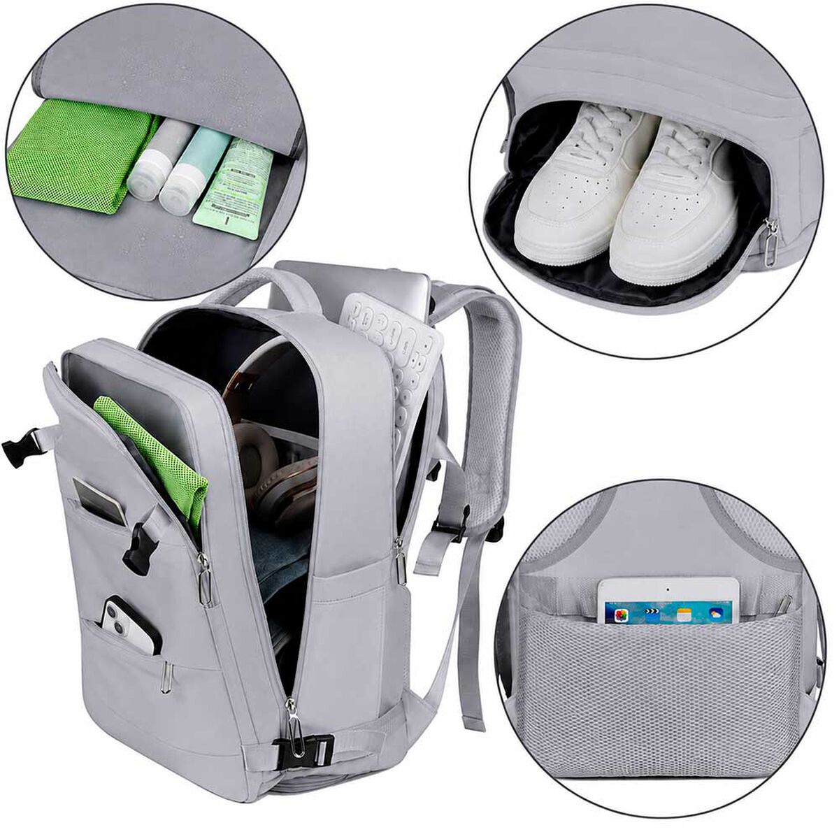 Mochila de Viaje Gris Laptop Compartimento Zapatos Impermeable De Gaune