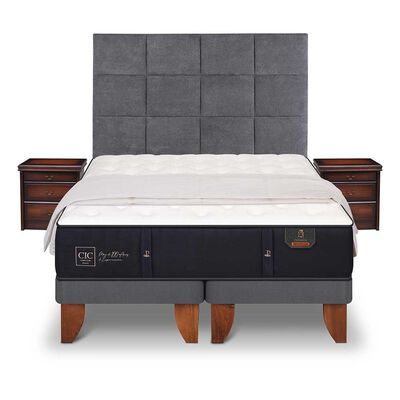 Cama Europea CIC Base Dividida S&uacute;per King Premium + Respaldo + Veladores + Plum&oacute;n Ganso