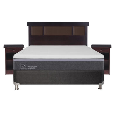 Box Spring CIC 2 Plazas Ortopedic Advance + Respaldo + 2 Veladores New Dublin