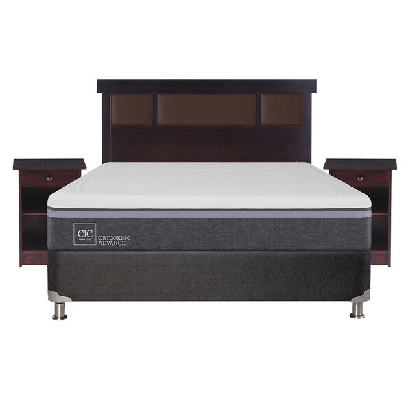Box Spring CIC 2 Plazas Ortopedic Advance + Respaldo + 2 Veladores New Dublin