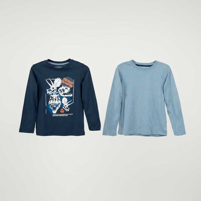 Pack 2 Polera Manga Larga Niño Chess Azul, Grafito, Ocre