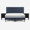 Cama Europea Rosen Base Dividida King Indie + Respaldo + 2 Veladores Issey Azul